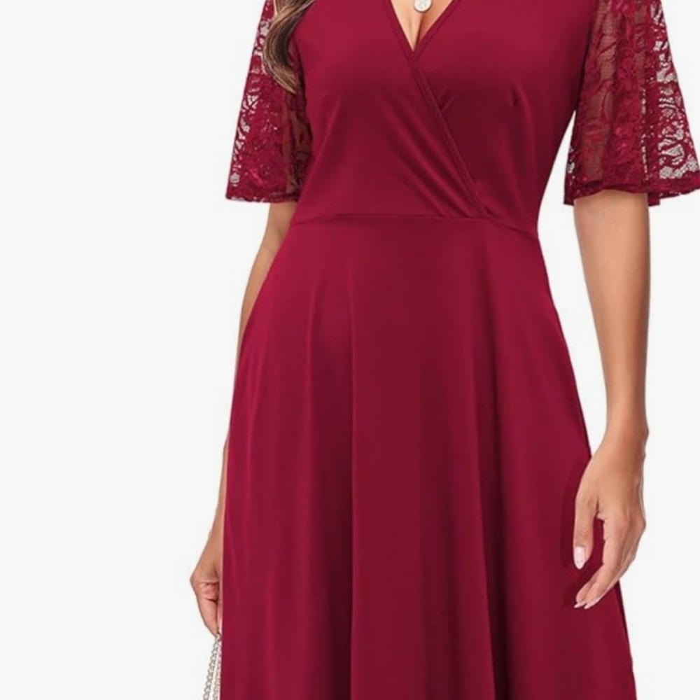 Timeless allure in this exquisite lace-adorned wine red V-neck. #WineRedGlamour